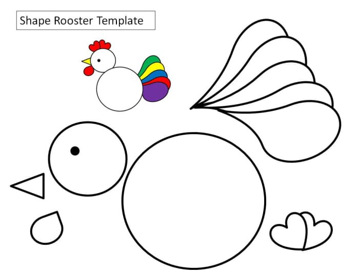 Circle, heart, and teardrop rooster template. I've left the tail piece in one piece so that it is easier to color.