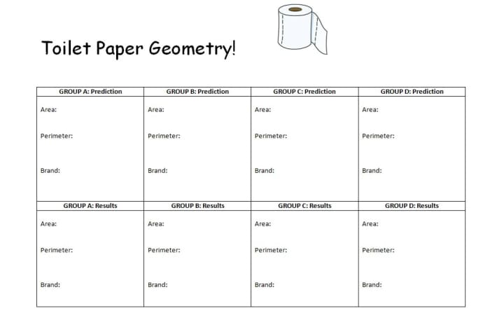 Have the students record their predictions for the length and area of their toilet paper shapes. When they have completed creating their shapes and measuring the perimeter and area, have the children compare their predictions to the final results!