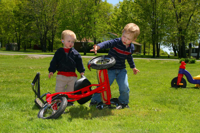 Use toy tools to "fix" a bike. This activity is extremely fun for preschoolers and will generate a lot of language!
