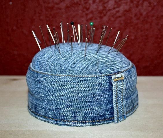 Items for the home: This is a very serviceable pin cushion, made from repurposed jeans. When stuffed with steel wool, it should offer decades of use, and keep pins honed.