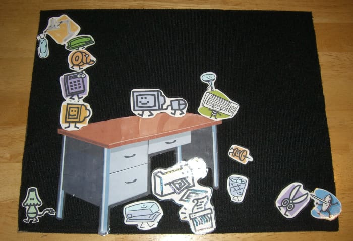 Children can make figures for a flannel board and then tell stories with them. These figures were printed on paper and then backed with felt so they would adhere to the board.