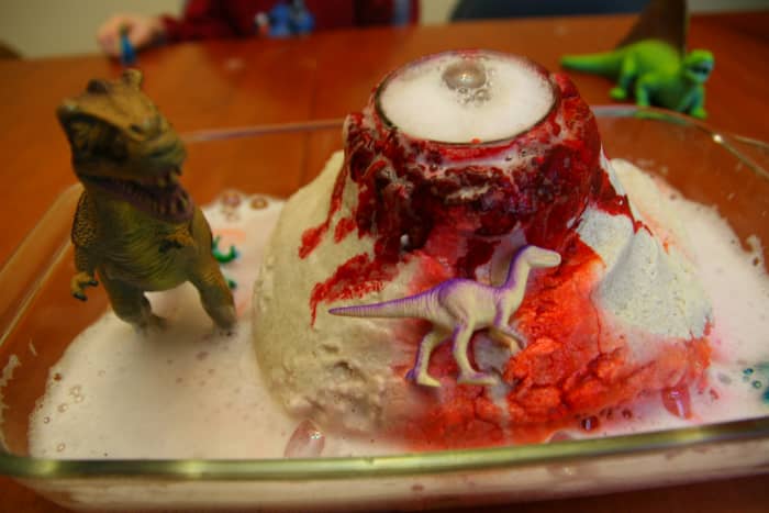 Make small volcanoes that really erupt using playdough or salt dough, baking soda, and vinegar!