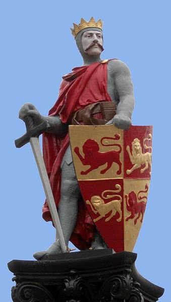 A Victorian statue of Llewelyn the Great, Prince of Gwynedd.