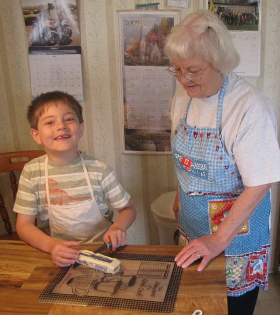 Learning to cook with grea-grandma is part of my homeschool fun.