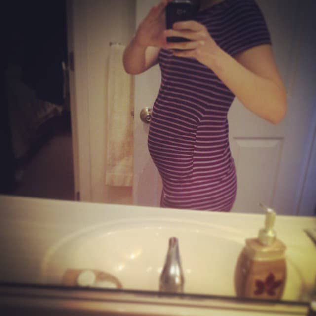 This is what a very pregnant hyperemesis gravidarum belly looks like! Here I am over halfway through my second HG pregnancy.