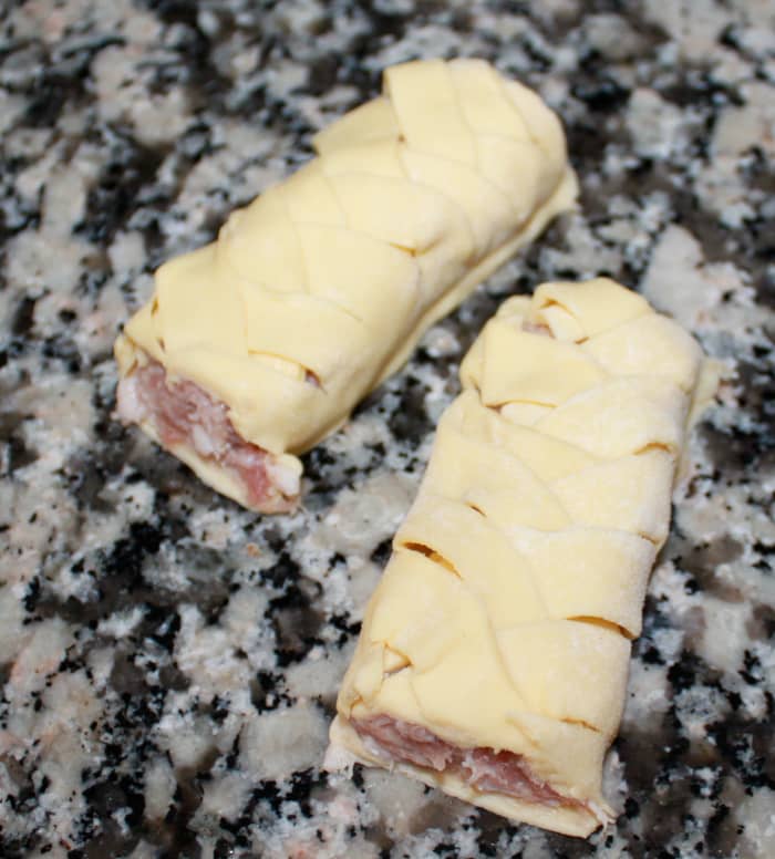 Fig 4. Cut the sausage rolls into individuals or if you would rather keep it whole that's fine too