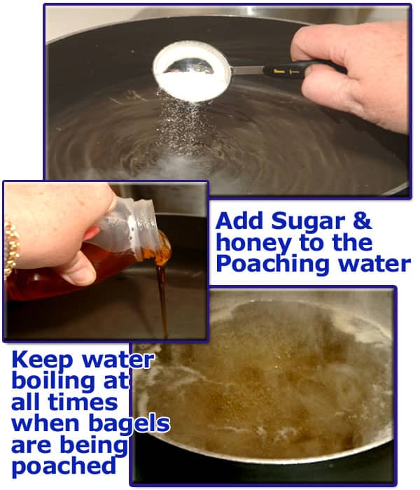 This is the secret bakers don't want you to know! By adding sugar and honey to the poaching liquid for homemade bagels, you create a crisper and slightly sweet crust during the baking process.