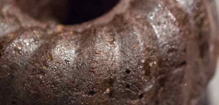 An incredibly dark chocolate cake, with a sugary, coffee glaze—the perfect after-dinner treat.