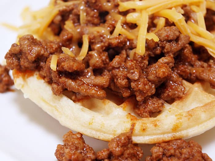 Leftover taco meat and some cheese on top of a toasted waffle makes a perfect lunch!