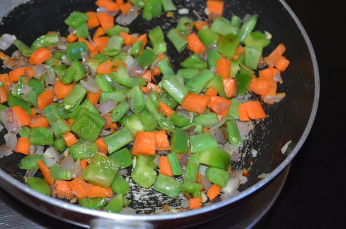 Stir-cook for 4-5 minutes or until veggies become a bit soft. Add a few drops of water to keep the veggies moist.
