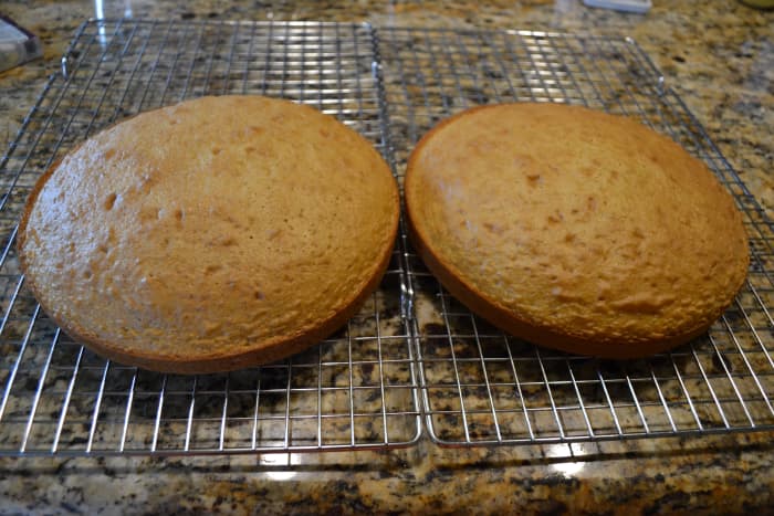 Cool cakes completely before frosting.