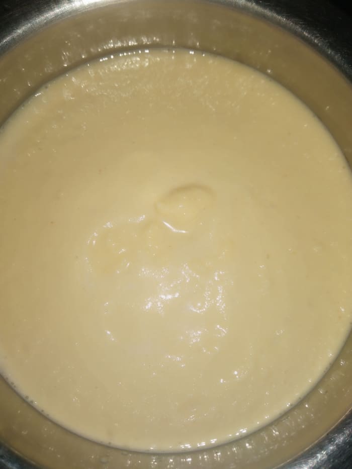 Blend it smooth with a consistency similar to dosa batter. Do not add water after the grinding is done. This makes your dosa crispy.
