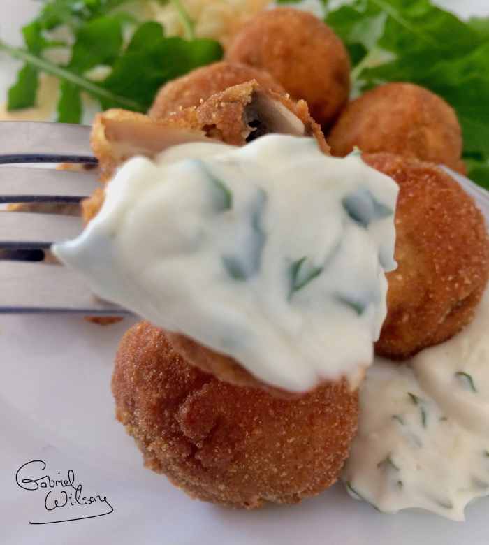 Tasty Vegetarian Starter Recipe DeepFried Breaded Mushrooms Served