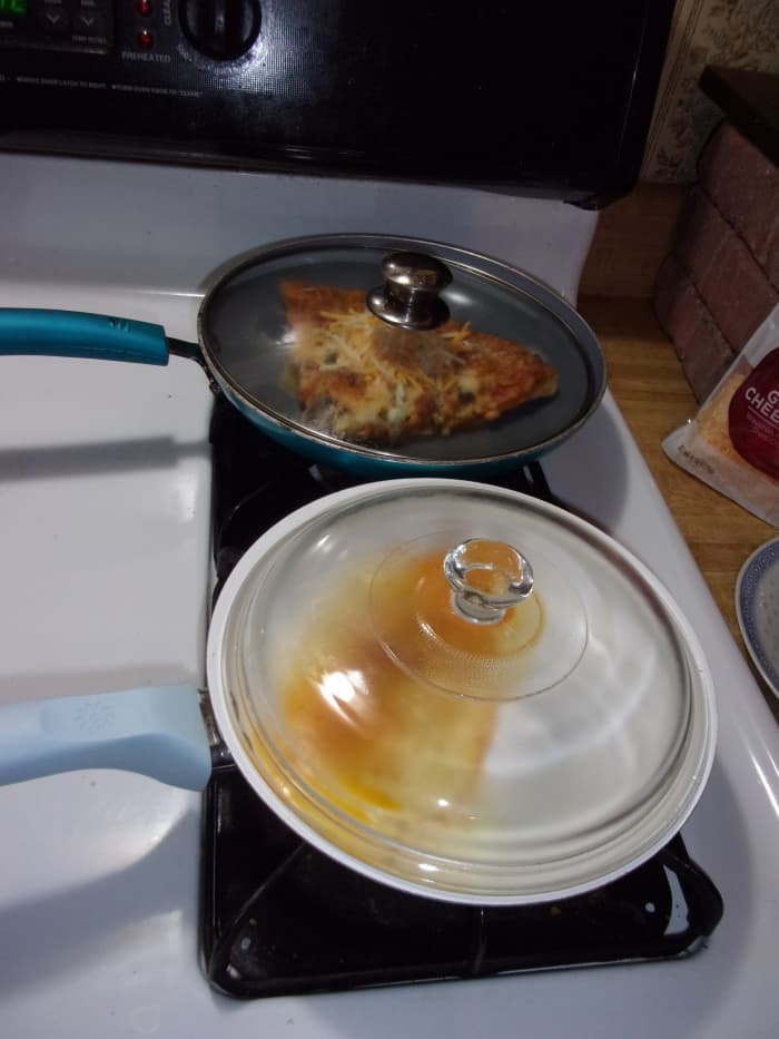 Cover and cook on low-to-medium heat for 3 1/2 minutes. Watch carefully to avoid burning.