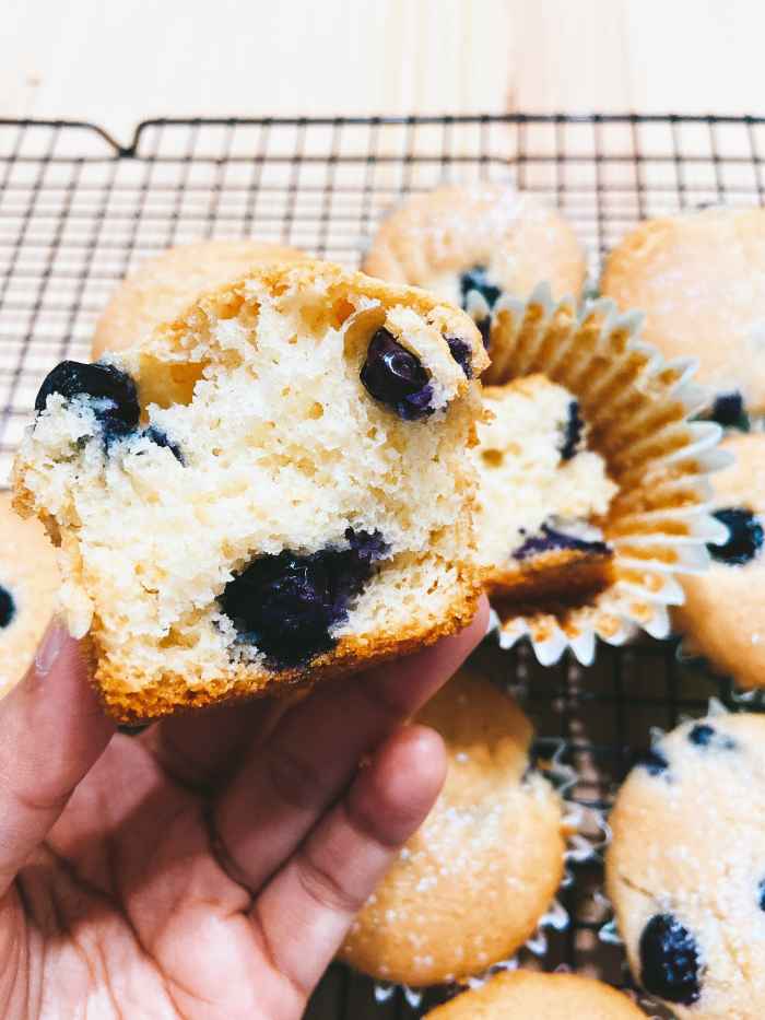 Enjoy a blueberry muffin while it's still warm. Yummy! 