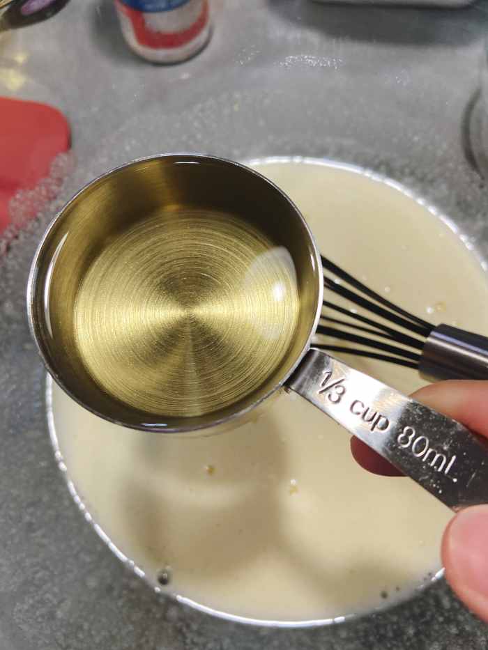 Add 1/3 cup of vegetable oil. 