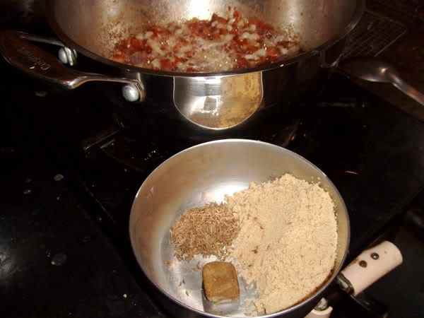 Caraway seeds, bouillon cube, and brown sugar ready to go. 