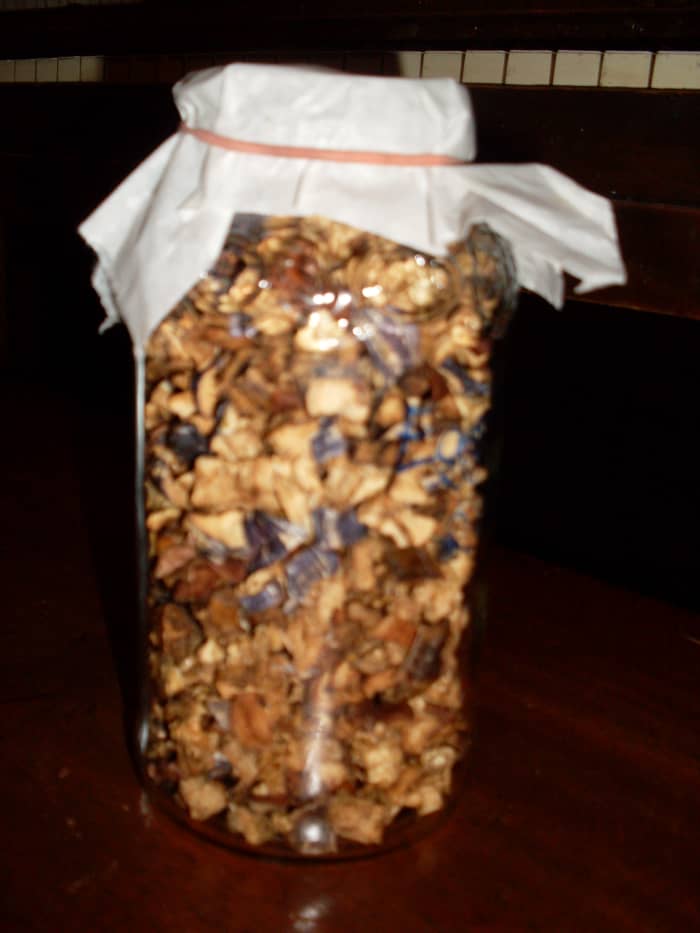 Jars are usually better than bags for keeping dried food in. If there is a pinhole leak, or you don't get the bag sealed 100%, that means your food is steadily deteriorating. As this jar had lost its lid, I used waxed paper and a tight rubberband.