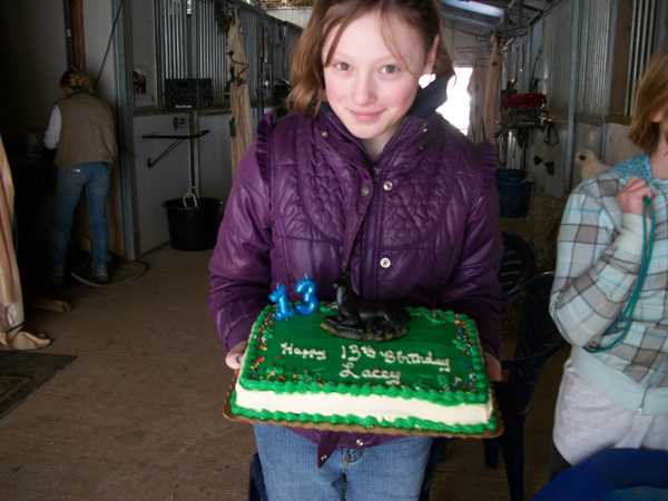 We had Lacey's 13th birthday party at a riding stable! All of the guest were able to horseback ride in the indoor riding ring. (It was in the winter.)