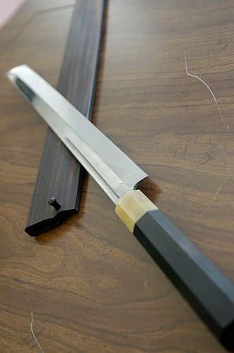 A Honyaki Knife (This One With an Ebony Handle) Is Difficult to Sharpen