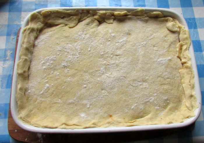 Place the pastry into the dish.