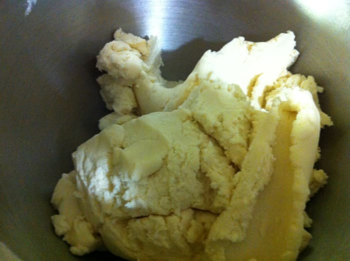 Once your dough looks like this it is perfect to form into several large balls. Then proceed to roll and cut into cookies.