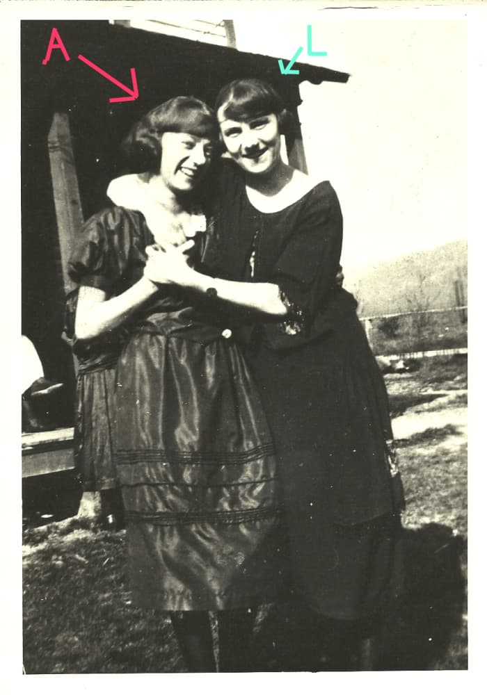 On the left (with the letter A) is Anna Worthington Sealy Richard, later to become a Morgan. On the right is her older sister, Lillian. I think this photo is circa 1918-1922. Gramma Anna Morgan was born in 1903.