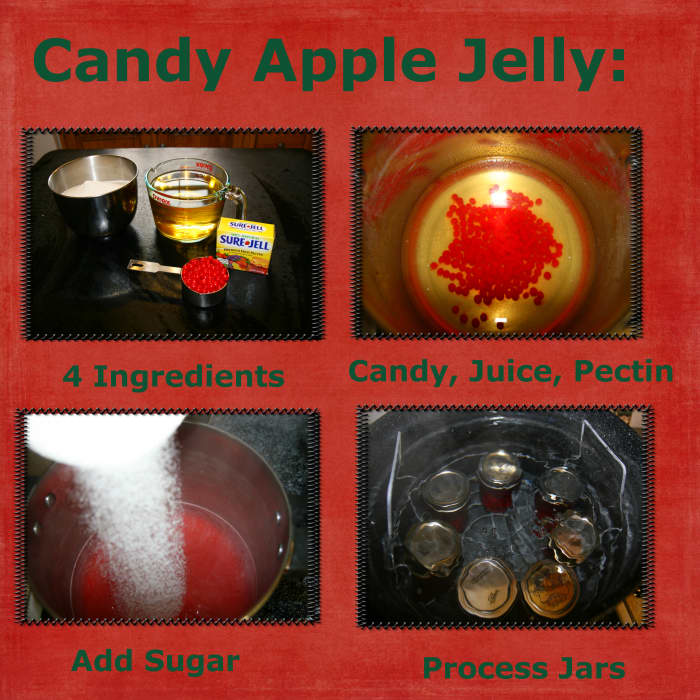 Candy Apple Jelly is very simple to make, and it requires only four ingredients (click to enlarge).
