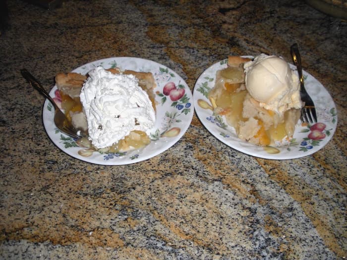 Yum, yum! Served with whipped cream (left) and ice cream (right)