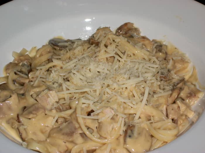 Quick and easy Turkey Tetrazzini made with leftover turkey, fresh mushrooms, onions and cream soup