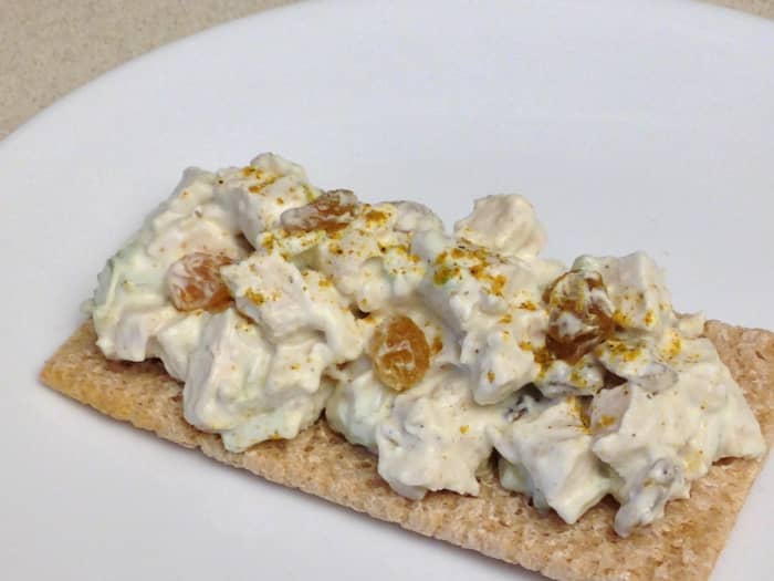 Turkey Salad with golden raisins, celery, curry powder, yogurt and leftover diced turkey