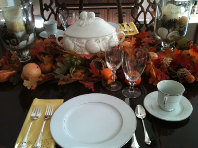 Fall or Thanksgiving table setting idea. Make your table setting interesting. Have fun with decorations appropriate for the season and the occasion.
