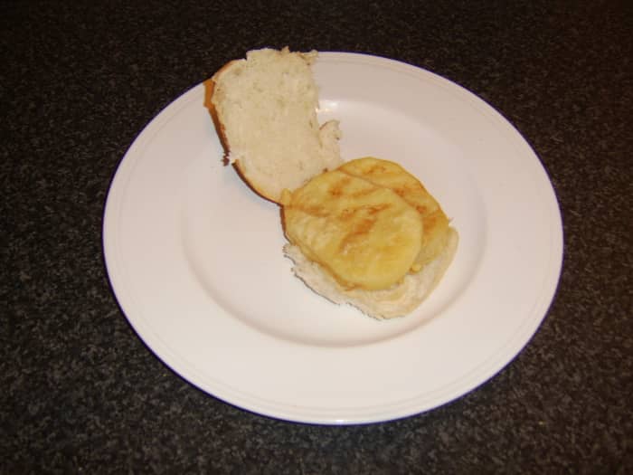 A Scottish morning roll with fritter(s) is a hugely popular option from fish and chip shops in Scotland.