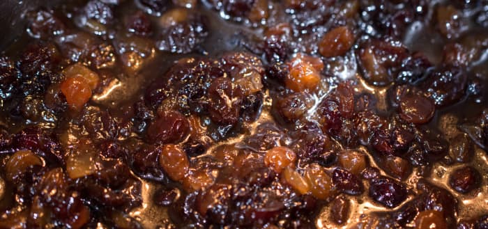 Here, I boil the dried fruits with crushed pineapple, sugar, spices, bicarbonate of soda and butter. Look how plump the fruits are!