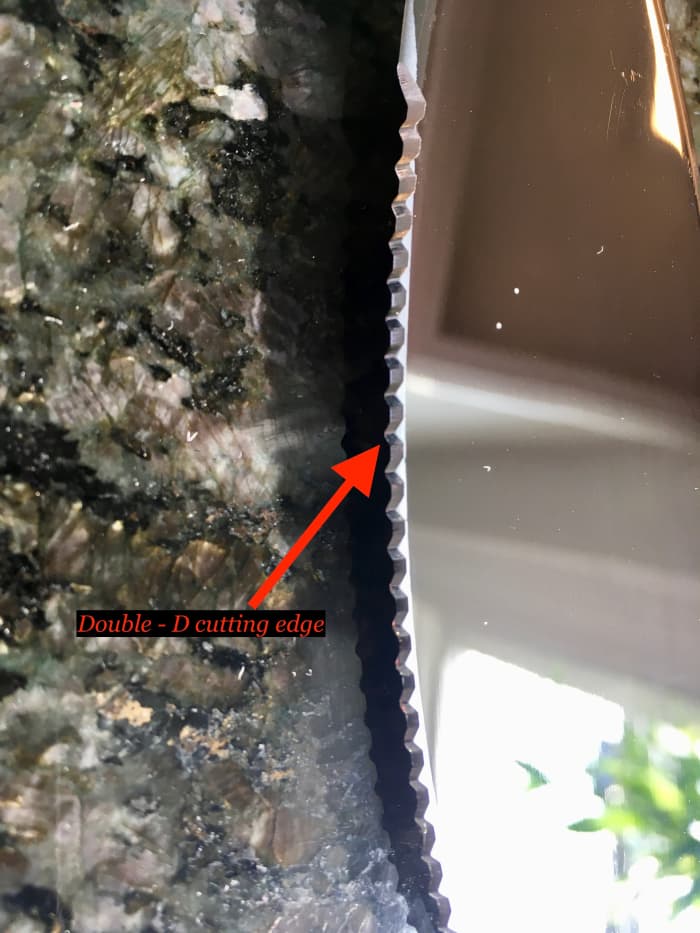Here is the Exclusive Double -D cutting edge found on all of Cutco's meat cutting knives, it's also is found on the spatula, sharp as the day I bought them 18 year later.
