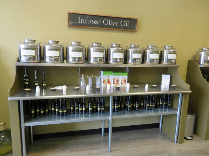 Some of the many superior olive oils which can be sampled prior to purchasing.