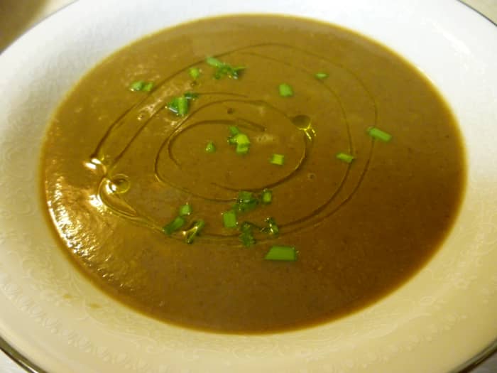 Savory Sage & Mushroom EVOO used to top off this chestnut porcini soup.