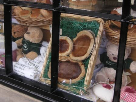 Original Bakewell puddings for sale in the market town of Bakewell, Derbyshire. Original puddings still sell like "hot cakes" in Bakewell!