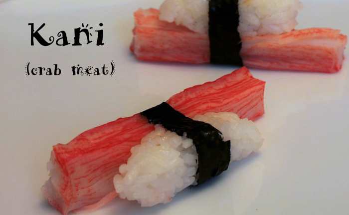 Artificial crab meat nigiri (made from a combination of fish)