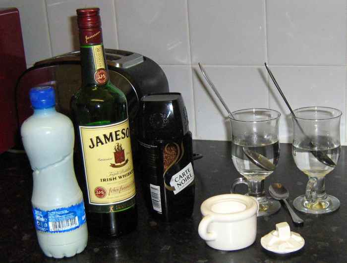 Ingredients to make an Irish coffee