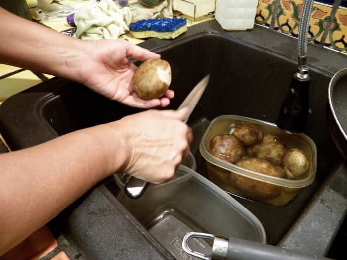 Step 6: Peel potatoes with a knife. The skin should come off easily.