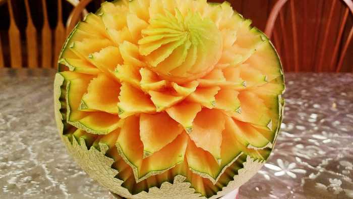 A carved cantaloupe 