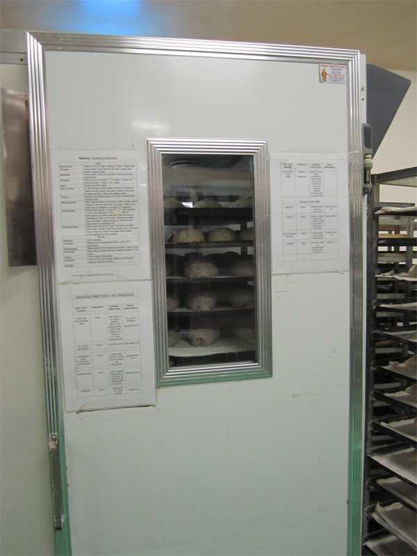 Proofing cabinet where loaves (except sourdough breads) undergo final rise. 
