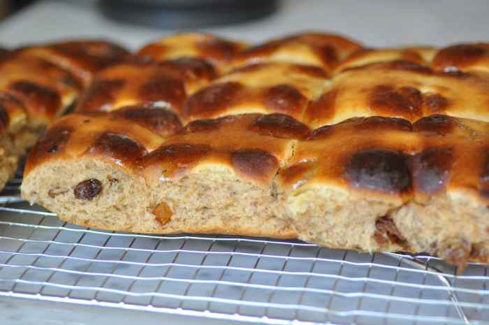Hot Cross Buns - first attempt. The "cross paste" was somewhat of a disaster. Image: © Siu Ling Hui