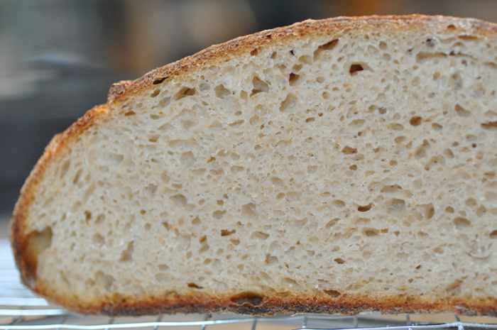 Close up of cut section of barley flour sourdough loaf. Image: © Siu Ling Hui