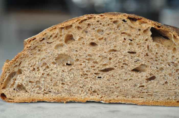 Roasted buckwheat flour sourdough loaf. Long bulk fermentation at around 16C. Image: © Siu Ling Hui