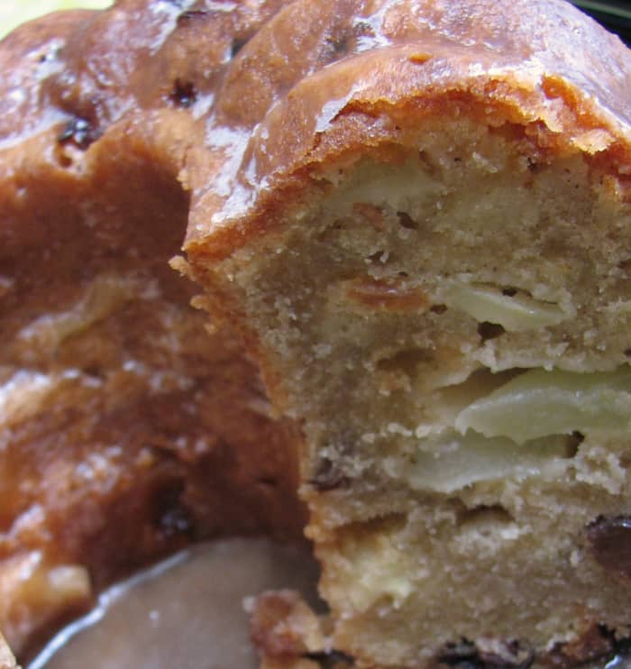 Juicy apple pieces and sultanas in the bundt cake. This cake did not last long!