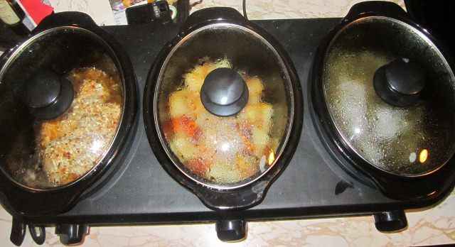 Three pots cooking, all steamed up!