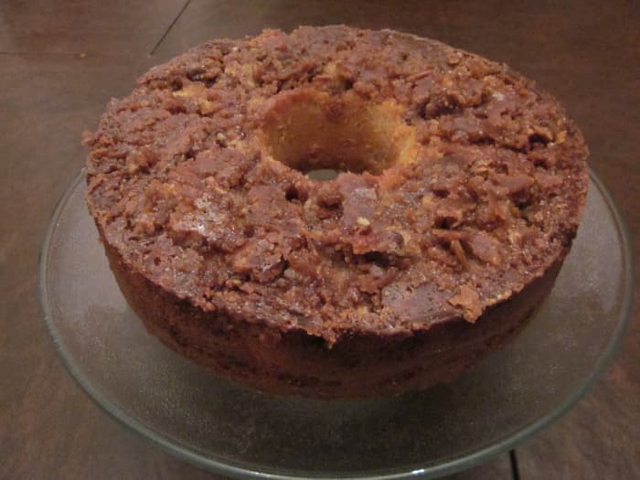 Step 8: The cake after it has been cooled and placed inverted on a cake plate.