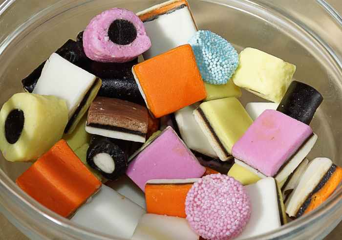Liquorice allsorts in a bowl
